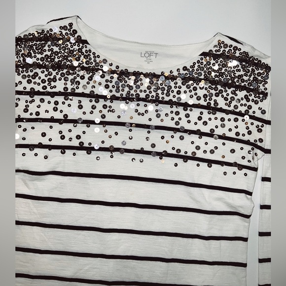 Loft- Striped Embellished Sequin Long Sleeve Top - Picture 1 of 11